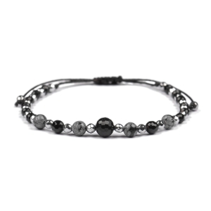 Bransoletka celebrytka czarny TURMALIN OBSYDIAN HEMATYT ochrona i spokój